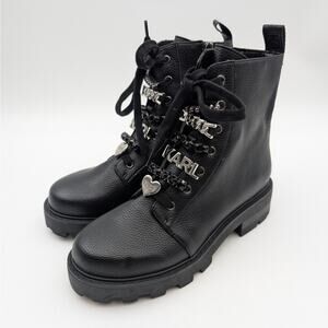 Karl Lagerfeld Mela Combat Boots Round Toe Women's Black Size US6M EU36B